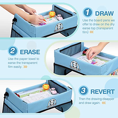 COOLJOY Kinder Knietablett,Reisetisch BeschäFtigung Autofahrt Kinder,Auto Organizer Kinder, Multifunktional Spielzeug ab 3 Jahre, Tragbar Tablett, Einstellbar Kindersitz, Autositz für Kinder