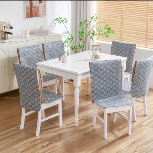 Image of HOMETHREADS Universal-Fit Cotton Fabric Chair Cover Comfortable Cushioned Seating Pad with Anti-Slip Back, Perfect for Kitchen,Dining Room (Trap Design Grey, Pack of 8)