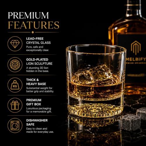 Image of Melbify Gold Animal Combo Whiskey Glass Gift Set | 4 ps Set | 300 ML | Ultra-Premium | Gold-Bottomed | Imported | Luxurious | Ideal for Wedding Gifts, Anniversary, VIP and Corporate Gifts