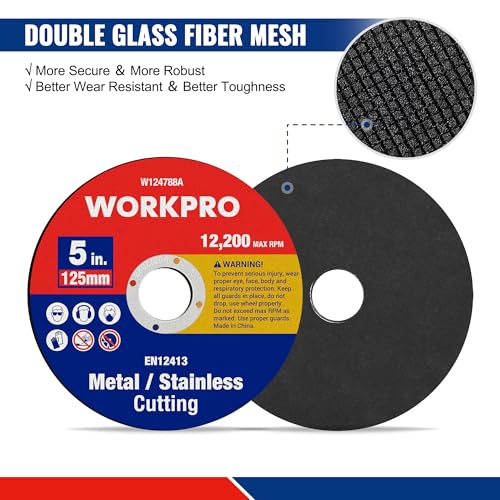 WORKPRO Juego de Discos de Corte, 20 Hojas de Corte de Acero Inoxidable, 125 mm x 1,2 mm x 22 mm, para Metal y INOX, Accesorio de Amoladora Angular - Imagen 4