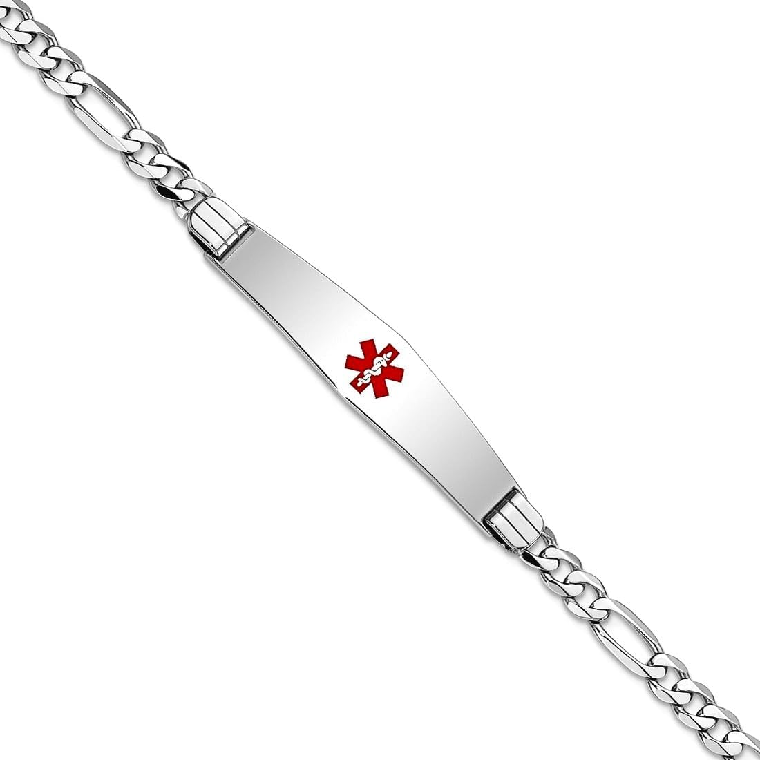 JewelryWeb 8.8mm 14k White Gold Medical Soft Diamond Shape Red Enamel Figaro Link ID Bracelet Identification Bracelet for Women