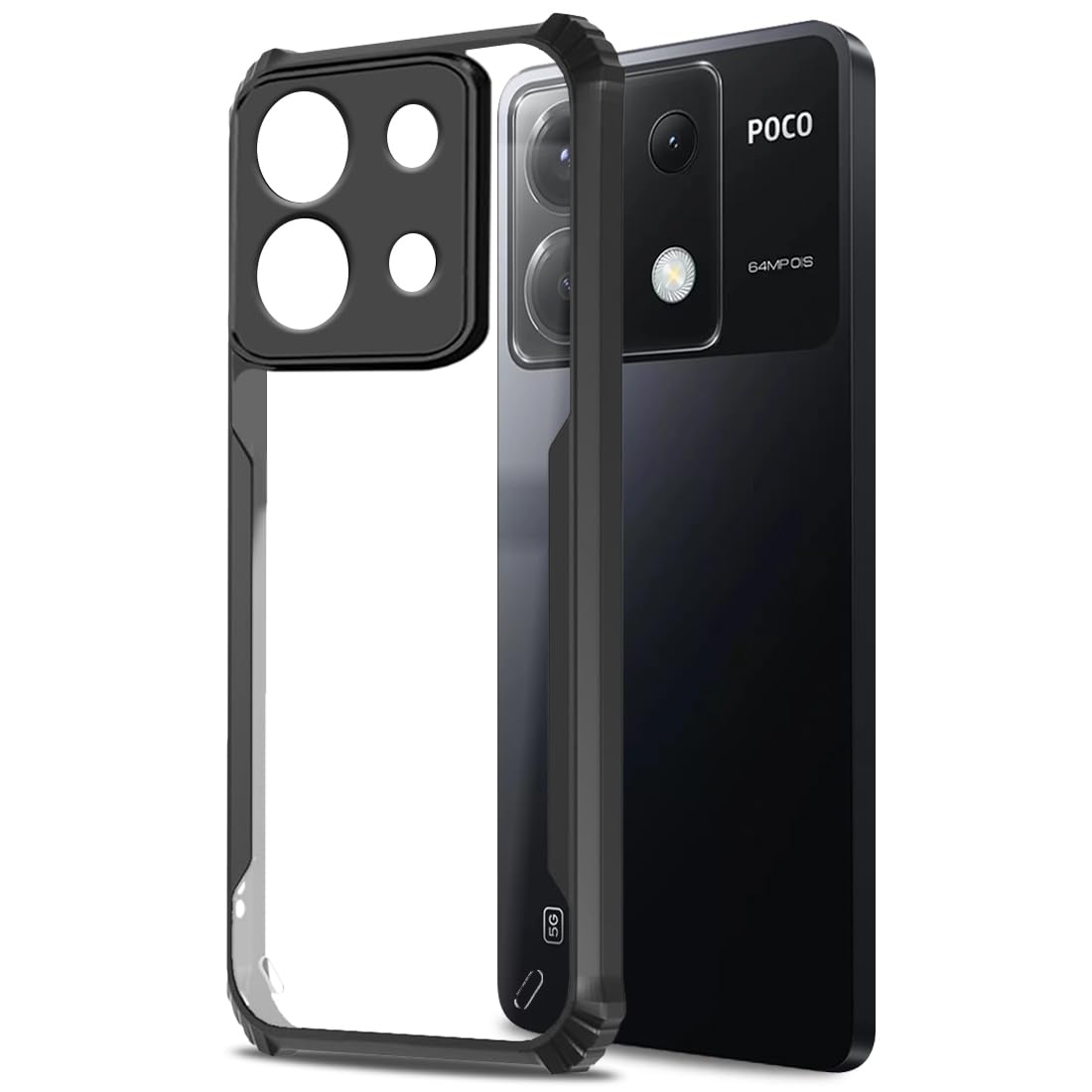 Fashionury Shockproof Crystal Clear Back Cover for Poco X6 5G | Protective Design | 360 Degree Protection | Transparent Back Cover for Poco X6 5G (PC, TPU | (Black Bumper) (B0CVN4B9FQ) Amazon Price History, Amazon Price Tracker