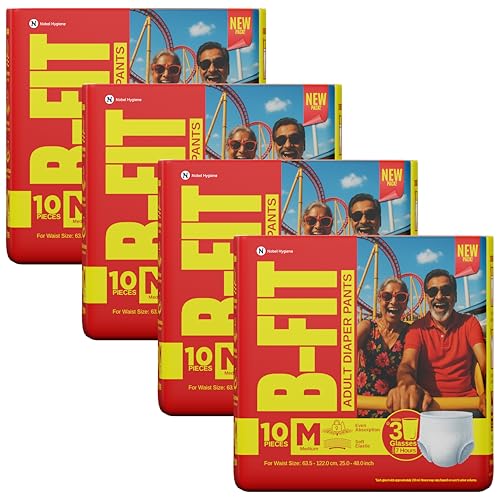 Image of B-Fit Regular Adult Diaper M Size Pants | 40 Count (Medium) | Waist 25 - 48 inch | Unisex | Leakproof | Even Absorption | Long Protection hours | Brief-Like Fit & Soft Elastic Waist