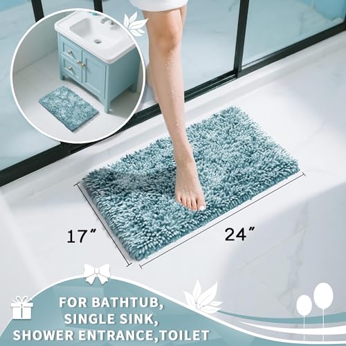 Image of Yimobra Chenille Bathroom Rugs Non Slip, Extra Thick Soft Absorbent Bath Rug, Machine Washable Quick Dry Bath Mat for Bathroom Floor, Tub and Shower, Home Decor Accessories, 24x17, Greyish Blue