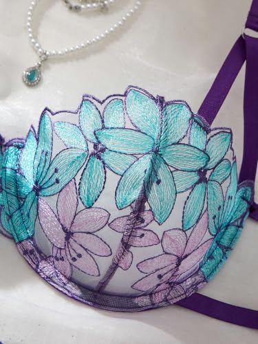Image of Lilosy Sexy Tie Side Cute Underwire Push Up Strappy Embroidered Mesh Sheer Lingerie Set