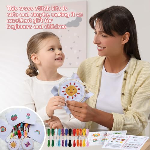 Cross Stitch Kits For Kids 8-15, Cross Stitch For Beginners, Includes 6 Embroidery Patterns, 2 Embroidery Loops, 12 Colorful Embroidery Threads, 6 Embroidery Needles, Embroidery Kit With Instructions - 7