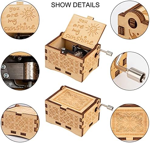 Heveer Music Box Wooden Hand Crank Music Boxes You are My Sunshine Musical Box Gift for Birthday Christmas Valentine's Day Home Decoration Crafts, Natural