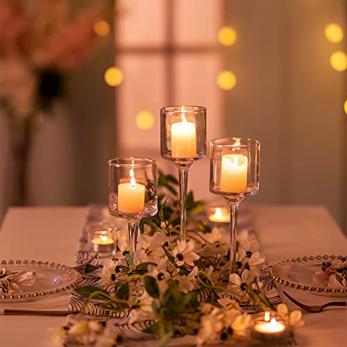 Nuptio Glass Candle Holder Tea Light Candle Holders Set Of 3 Tall Tealight Candle Holder For Table Centerpiece Clear Candleholders For Pillar Candles Floating Candles Holder For Wedding Home Bathroom #TOP3