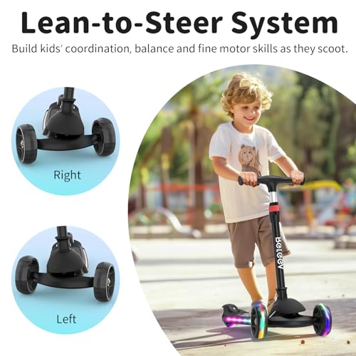 Image of BELEEV A9 Kids Scooter with LED Light-Up Wheels & Deck, 3 Wheel Folding Scooter for Toddlers Girls Boys Ages 3-12, Adjustable Handlebar, Lean to Steer, Extra-Wide Wheels, Kick Scooter for Children