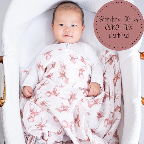Image of LollyBanks Muslin Swaddle Blanket, 100% Cotton Cozy Baby Blankets for Boys and Girls, Soft and Breathable 47 x 47 Inches Newborn Receiving Blanket, Baby Registry Must Haves (Deer Head Print)