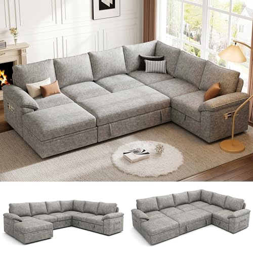 SUAWY 108 Inch Modular Sectional Sofa with Pull Out Bed,U Shaped...