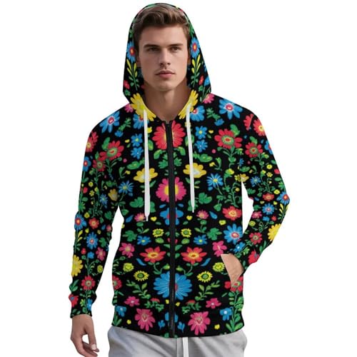 Polish Folk Art Floral Pattern Men's Hoodies with Zipper Lightweight Long Sleeve Casual Sweatshirts2