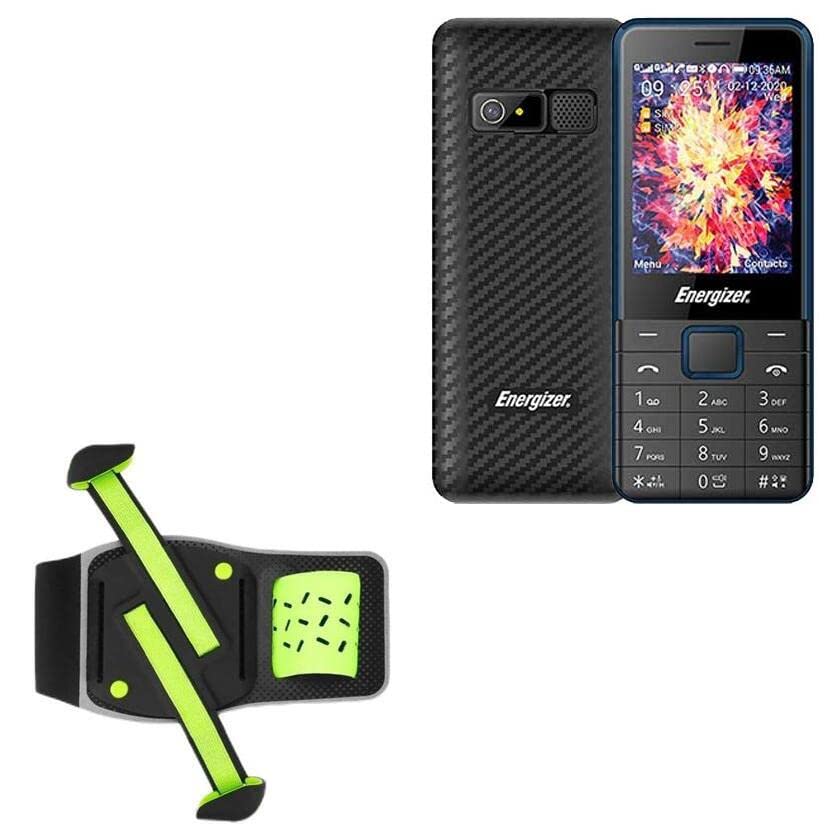 BoxWave Holster Compatible with Energizer E28 - FlexSport Armband, Adjustable Armband for Workout and Running - Stark Green