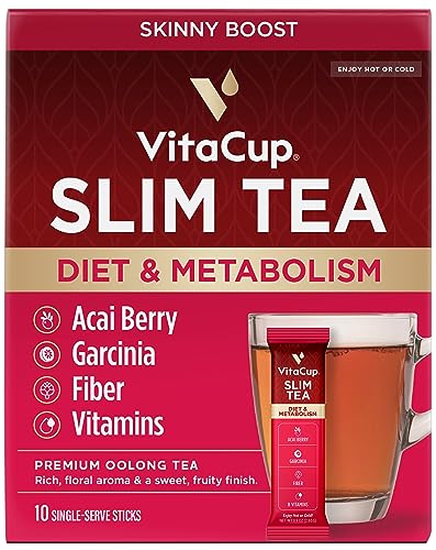 VitaCup Slim Instant Tea Packets For Diet Support, Oolong tea w/B Vitamins, Garcinia, Inulin & Acai, On-the-go Instant Sticks, 10 Ct