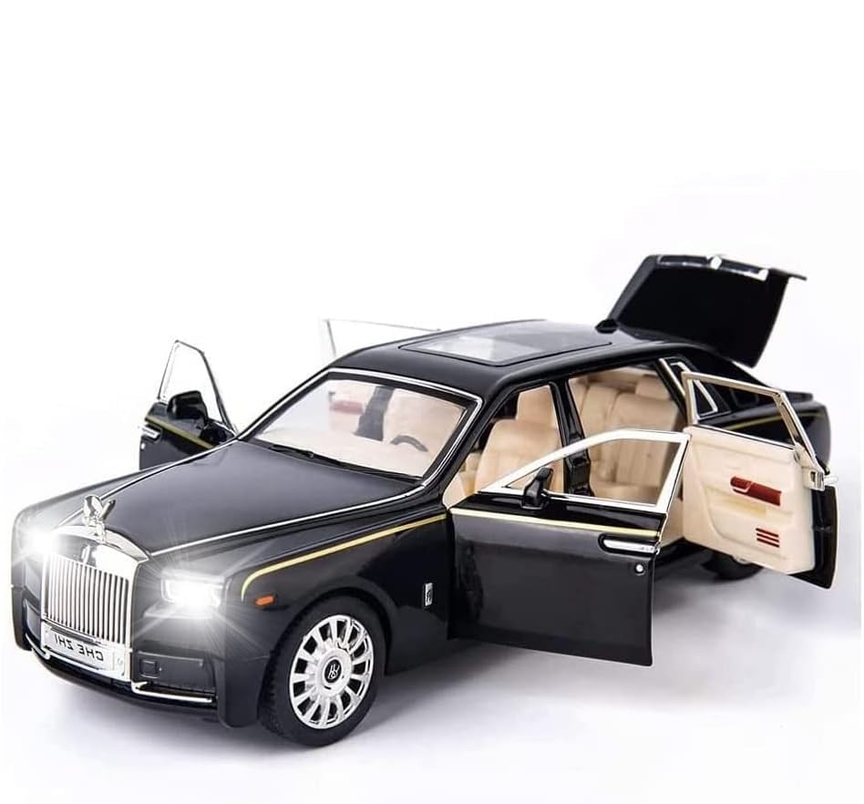 Image of 1 /24 Rolls-Royce Phantom Model Car,Zinc Alloy Pull Back Toy Diecast Toy Cars with Sound and Light for Kids Boy Girl Gift (Black)
