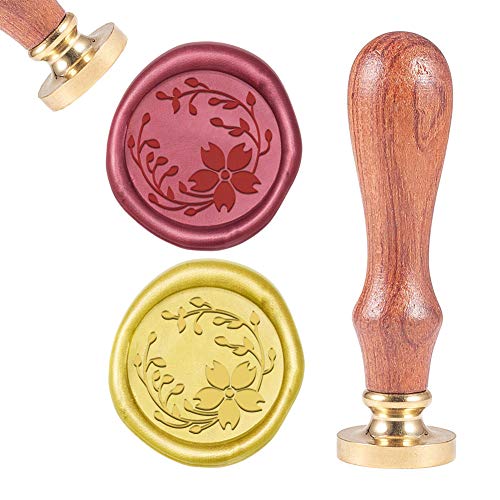 CRASPIRE Sello de Cera Sello de Sellado Vintage 25 mm Cabeza de Latón Extraíble Mango de Madera Natural para Sobres de Boda Tarjeta de Invitación Adorno Paquete de Vino Decoración, Flores de Cerezo Cover