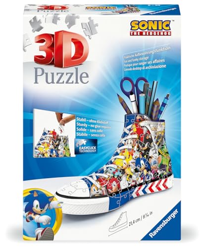 Ravensburger - Puzzle 3D Sneaker - Sonic - Pot à Crayons - A partir de 8 Ans - 108 pièces numérotées à Assembler sans Colle - Accessoires Inclus - 11593