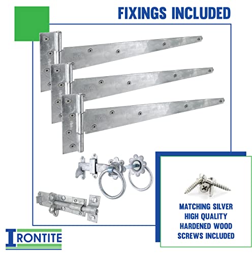 IRONTITE® Galvanised Gate Latch Kit with 450mm (18") T Hinges and Brenton Bolt. Garden Gate Kit Includes Garden Gate Hinges for Wooden Gates Brenton Garden Gate Bolt - Image 2