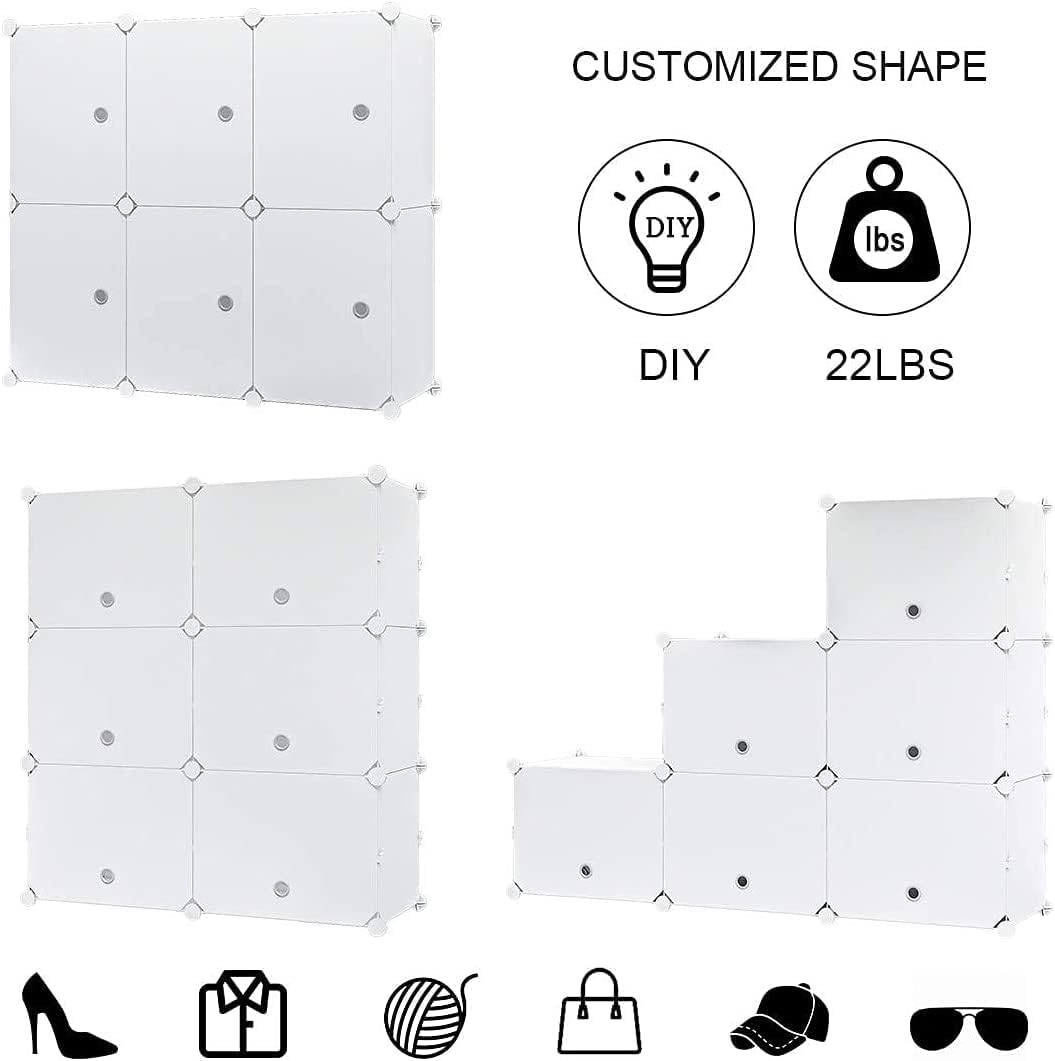 Aeitc Portable Plastic Rack, 72 Pair DIY Shoe Storage Shelf Organizer for Entryway, Shoe Cabinet with Doors, White