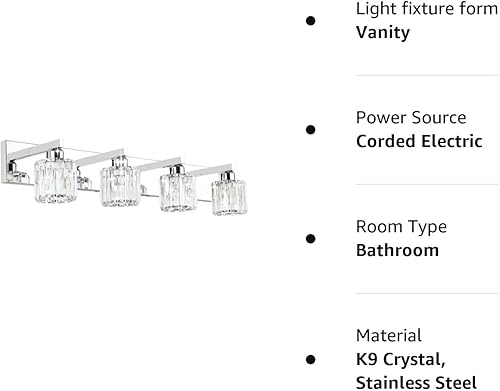 Miniatura 8 de Aipsun Lámpara de tocador de baño de cristal moderna para tocador de baño, 4 luces (no incluye bombilla)