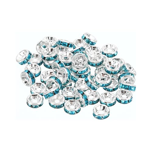 PATIKIL 6mm Spacer Beads, 100pcs Bead Spacers Rondelle Spacer Beads Rhinestone Small Round Bulk Glass Beads Crystal for Making DIY Blue