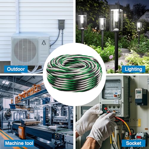 Image of THHN Wire 10 Gauge 150 FT 3 Conductors Copper Wire Black White Green, 10 AWG Copper Wire with Ground 600V Building Wire Nylon Jacket for Residential, CNC, Ground, Industrial