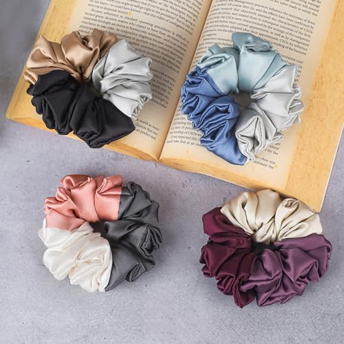 Image of Atrube's Satin Silk Scrunchies For Women And Girls Combo Of 4 Triple tone For Less Hairfall Best Gift For Mother Daughter Friend