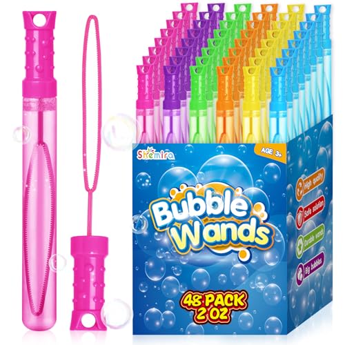 Shemira 48 Pack Bubble Wands in 6 Colors, Bulk Party Favor Assort...