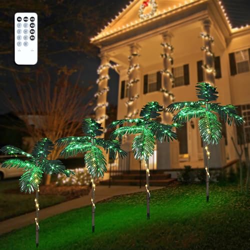 4 Pcs Christmas Garden Stake Lights, Christmas Pathway Lights for Outdoor, Artificial LED Palm Tree Yard Outdoor Waterproof Stake Lights for Home Nativity Party Decoration Garden Ornaments 4 Pcs Christmas Garden Stake Lights, Christmas Pathway Lights for Outdoor, Artificial LED Palm Tree Yard Outdoor Waterproof Stake Lights for Home Nativity Party Decoration Garden Ornaments