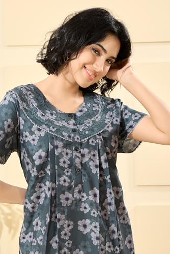 Image of GLAMORAS Bizzy Lizzy Cotton Nighty Gown with Side Pocket for Women | Regular, Digital Printed & Full Length Maxi Night Gown | Night Wear Maxi Gown for Women | Size: M-2XL