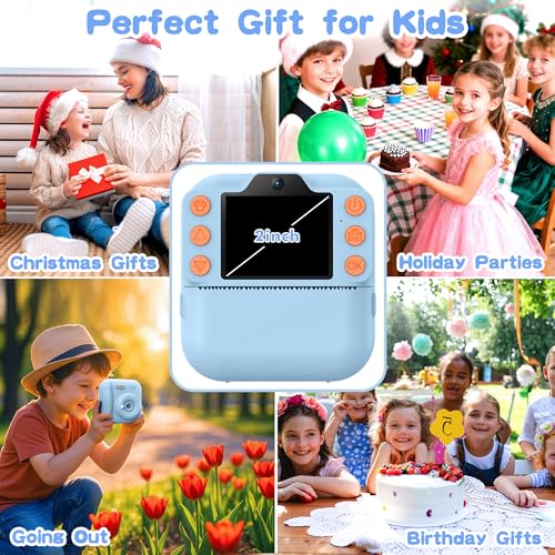 Image of Kids Instant Camera with 64GB SD Card, Portable Digital Camera Toy for Girls and Boys Ages 3-12, Toddler Christmas and Birthday Gift for 3 4 5 6 7 8 9 10 Year Old Kids (Blue)