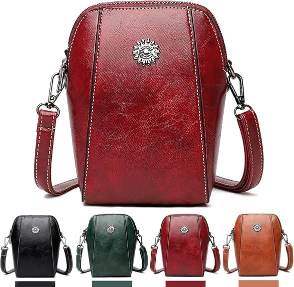 Elmyse Crossbody Bag Leather, Retro All-Match Vertical Cellphone Bag, Crossbody Leather Shoulder Bags and Clutches