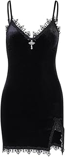 Women Gothic Mini Dress Velvet Sleeveless Lolita Dresses Emo Grunge Punk Dress Goth Sexy Halter Dress
