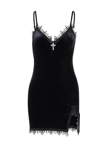TSMNZMU Women Gothic Mini Dress - Velvet Spaghetti Straps Halter