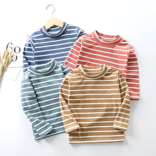 Toddler Girls Long Sleeve Striped Turtleneck Tee Shirts Cotton Soft Pullover Slim Stretchy Crewneck Tops Kids Boys Undershirt2
