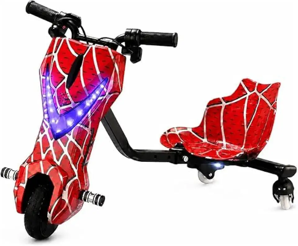 Triciclo Elétrico Infantil Drift Spider com LED e Bluetooth | 3 Velocidades, Bateria Recarregável, Suporta até 100kg, 74 x 60 cm, Com Bluetooth