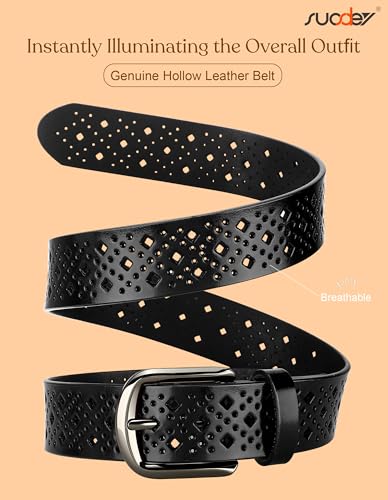 SUOSDEY Women’s Hollow Genuine Leather Belt for Jeans Dresses with Pin Buckle, Cowhide Waist Belt for Ladies4