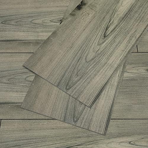 VEELIKE Grey Oak Wood Vinyl Flooring Peel and Stick Waterproof Vinyl Plank Flooring 6''x36'' Gray Vinyl Floor Tiles Self Adhesive Floor Stick on Tiles for Bathroom Bedroom Kitchen (4-Tiles, 6 Sq. Ft.)