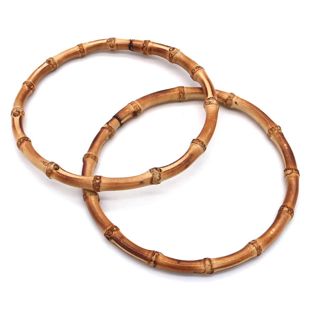 POFET 2 asas redondas de bambú de 6 pulgadas de diámetro para bolsos hechos a mano, accesorios para bolsos de bricolaje (6 pulgadas)