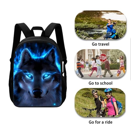 Binienty Schulrucksack für Kinder, Jungen, Mädchen, Teenager, leicht, für Bücher, Laptop, lässiger Tagesrucksack, Blauer Wolf, Einheitsgröße