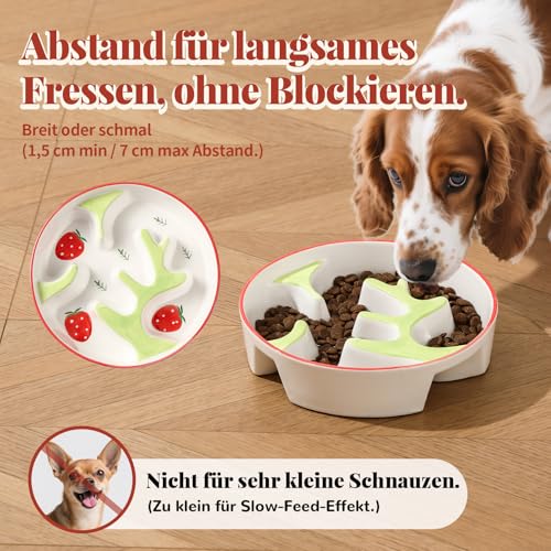 Antischlingnapf für Hunde aus Keramik - Labyrinth-Futternapf für langsames Fressen - Futternapf für mittelgroße und große Hunde - 310 g - Blütenmuster