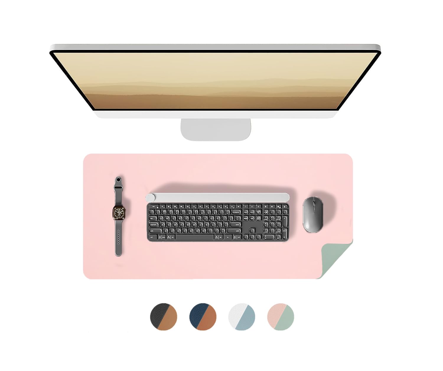 Bellblock Large Extended Desk Mat/Mouse Pad/Gaming Mouse Pad | Vegan PU Leather | Anti-Skid, Non-Skid, Reversible Splash-Proof | Pink & Green | (Pack of 1) (60 x 30 cm, DM3)-image-4