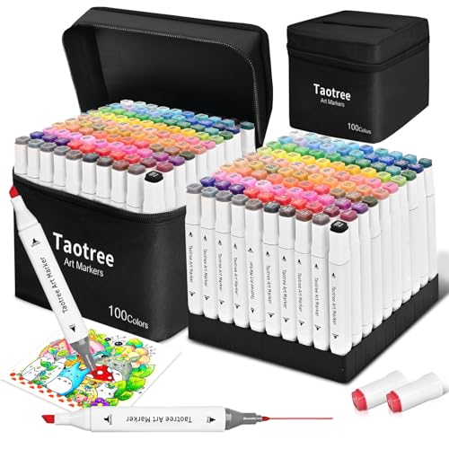 Taotree Alcohol Markers Set 100 Colors with Case & Holders, Dual Tips Art Coloring Markers Pens,...