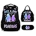 PoshWrap Penguin Girls Backpack with Lunch Box, Set of 3 School Backpacks Matching Combo, Lightweight Black Bookbag And Pencil Case Bundle