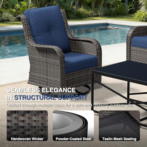 Image of Joyside Swivel Patio Chairs Set of 2, Wicker Patio Furniture with High Back, Deep Seating, Wide Armrest, Thickened Cushions, Outdoor Rattan Furniture for Deck, Porch Use