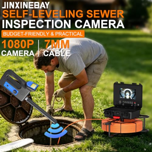 Cámara de Inspección de Tuberías con Pantalla IPS de 7", 1080P, Localizador 512Hz, Cable de Fibra de Vidrio de 20M, Grabación de Video/Audio, Batería 12V 4.5Ah miniatura 2