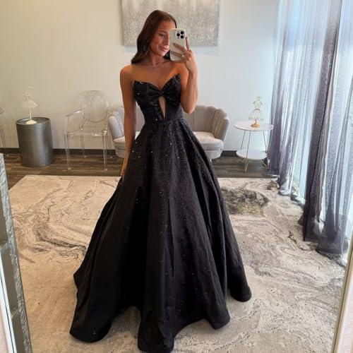 Bow Rhinestone Prom Dresses 2025 Diamonds Long Ball Gown Cut-Out A-Line Luxury Strapless Formal Party Gowns3