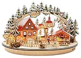 Wichtelstube-Kollektion LED Schwibbogen Oval Weihnachtsmarkt im Erzgebirge Schwippbogen Batteriebetrieben inkl. Timer Lichterbogen Weihnachten Echtholz