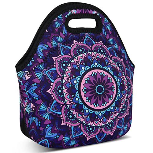 Neoprene Lunch Bag Women Insulated Cute Lunch Bag Tote Reusable Waterproof Cooler Animal Lunchbox Handbag Gift For Shopping Gourmet Tote With Zipper Work Picnic（Mandala #TOP1