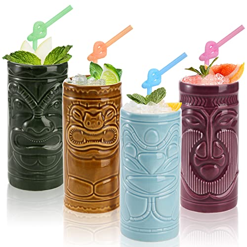 Cedilis 4 Pack 10oz Tiki Mugs